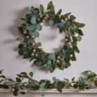 Giant Eucalyptus Xmas Winter Home Door Decoration Festive Christmas Wreath 55cm with Christmas Garland 2m