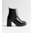 Black Patent Platform Block Heel Chelsea Boots