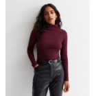 Petite Burgundy Ribbed Roll Neck Top