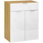 HOMCOM High Gloss Storage Cabinet with Drawer Double Door Cupboard White Natural