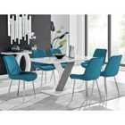 Furniture Box Monza 6 White/Grey Dining Table and 6 Blue Pesaro Silver Leg Chairs