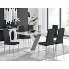 Furniture Box Monza 6 White/Grey Dining Table and 6 Black Milan Chairs