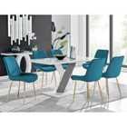Furniture Box Monza 6 White/Grey Dining Table and 6 Blue Pesaro Gold Leg Chairs