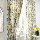 Furn. Peony Floral Pencil Pleat Curtains (Pair) Cotton Polyester Ochre (168X137Cm)