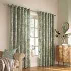 Furn. Irwin Woodland Ringtop Eyelet Curtains (Pair) Polycotton Sage (168X183Cm)