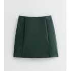 Petite Dark Green Leather-Look Split Hem Mini Skirt