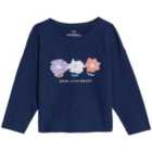 M&S Floral Sequin Tee, 2-7 Years, Navy