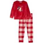 M&S Reindeer Woven and Velour PJs, 2-7 Years, Red