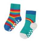 Frugi Baby Boys Non-Slip Grippy Socks, Size 6-8, Rainbow Stripe 2 per pack