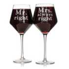 LIVIVO Mr Right & Mrs Always Right Wine Glasses - Christmas Gift Set for Wedding, Dad Anniversary, Engagements, Parents & Couples