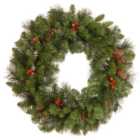 20" Crestwood Spruce Wreath With Silver Bristles, Cones, Red Berries & Glitter
