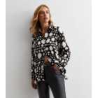 Black Abstract Spot Print Oversized Collared Shirt
