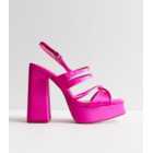 Public Desire Bright Pink Satin Platform Flared Block Heel Sandals