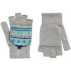 M&S Fairisle Print Flip-top Gloves, 3-10 Years, Grey Marl