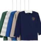 M&S Cotton Boys Long Sleeve Tops, 5 Pack, 0 Months-3 Years, Navy