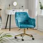 Living and Home Velvet Upholstered Home Office Swivel Task Chair With Flared Arms, Blue