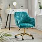 Living and Home Velvet Upholstered Home Office Swivel Task Chair W/ Flared Arms, Blue
