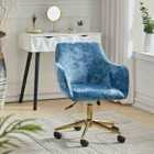 Living and Home Velvet Upholstered Home Office Swivel Task Chair With Flared Arms,ice Blue