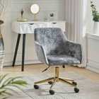 Living and Home Velvet Upholstered Home Office Swivel Task Chair With Flared Arms, Grey