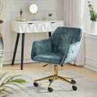 Living and Home Velvet Upholstered Home Office Swivel Task Chair With Flared Arms, Ice Green