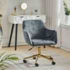 Living and Home Velvet Upholstered Home Office Swivel Task Chair With Flared Arms, Smoke Grey