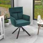 Living and Home Modern Upholstered Swivel Armchair With Black Legs, Green