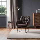 Living and Home Contemporary Metal Legs Tufted Leisure Armchair, Brown