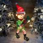 107cm Warm White LED Lit Elf Character with Present Christmas Decoration in Green and Red