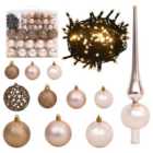 Berkfield 120 Piece Christmas Ball Set with Peak and 300 LEDs Rose Gold