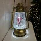 24cm Premier Christmas Water Spinner Antique Gold Effect Hurricane Lantern Style with Santa Scene