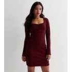 Petite Burgundy Ribbed Ruched Front Bodycon Mini Dress