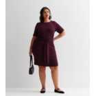 Curves Burgundy Ribbed Tie Front Mini Dress
