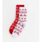 2 Pack Red and White Fair Isle Christmas Socks