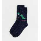Navy Santa-saurus Christmas Socks