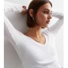 White Ribbed Jersey Long Sleeve Top