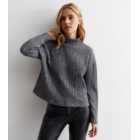Grey Cable Knit High Neck Boxy Jumper