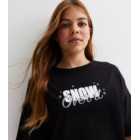 Girls Black Cotton Snow Over It Logo T-Shirt