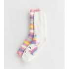 Girls 2 Pack Pink Fluffy Unicorn Slipper Socks