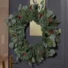 Giant Eucalyptus and Red Berry Xmas Winter Christmas Wreath, Front Door Wreath, Home Decoration Wreath 55cm