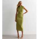 Urban Bliss Light Green Textured High Neck Sleeveless Midi Dress