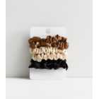 6 Pack Brown Black and Off White Satin Mini Scrunchies