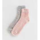 2 Pack Pink and Grey Fluffy Ankle Socks