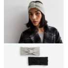 2 Pack Black and Grey Ribbed Knit Headbands