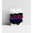 6 Pack Blue and Multicoloured Velvet Mini Scrunchies