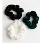 3 Pack Black Green and White Velvet Scrunchies