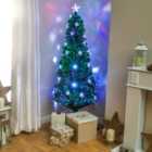 4FT (120cm) Green Fibre Optic Christmas Tree with White LED Lights, Multi-coloured Fibre Optics and Snowflakes