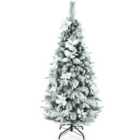Costway 5FT Slim Pencil Tree Hinged Artificial Christmas Tree Snow Flocked Xmas Tree