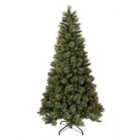 7.5' Shimmery Golden Bristle Pine Tree 500 Warm White LED Lights Medium Hinged Tree With Cones & Gold Glitter