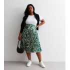 Curves Green Animal Print Satin Pleated Midi Skirt