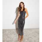 Silver Sequin Ruched Side Bandeau Midaxi Dress
